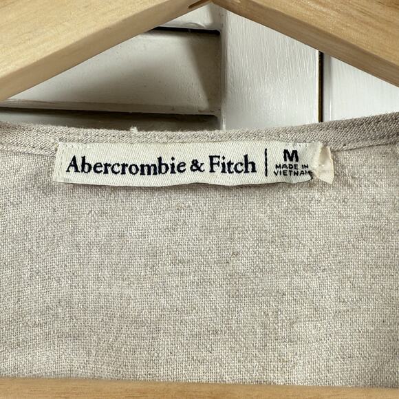 Abercrombie & Fitch Linen Blend Tan Crop Top Tie Front SIZE MEDIUM Womens Shirt - Picture 2 of 10
